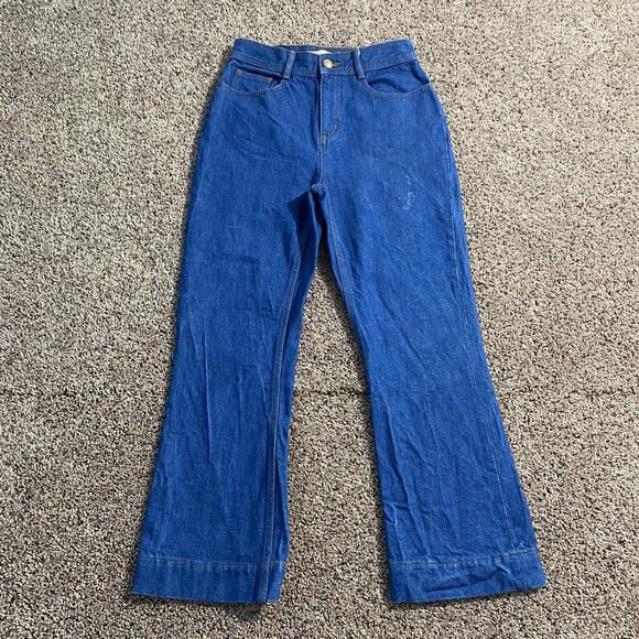 Tory Burch Jeans Womens 26 Blue Flare Crop Leg High Rise Denim 100% Cotton Pants - Picture 1 of 11